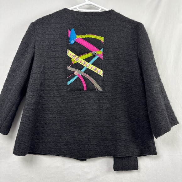 Just Barb Cardigan Sweater Women Medium Black Artsy Boho Fun Colorful Unique - Picture 7 of 13